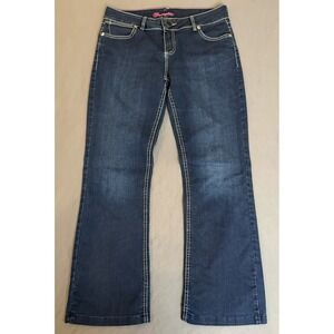 Wrangler Cowgirl Bootcut Jeans Size 7/8 X 32 Pink Stitching Dark Wash Mid Rise